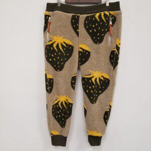 Jw Anderson Funky Beige Fleece Joggers with Black & Yellow Strawberry Motif